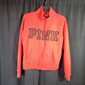 Pink Victoria's‎ Secret Coral Pink Fleece Quarter Zip Sweatshirt Women's M